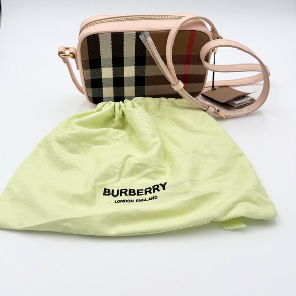 Burberry Pink Leather Trim Camera Crossbody NWT - Picture 1 of 9